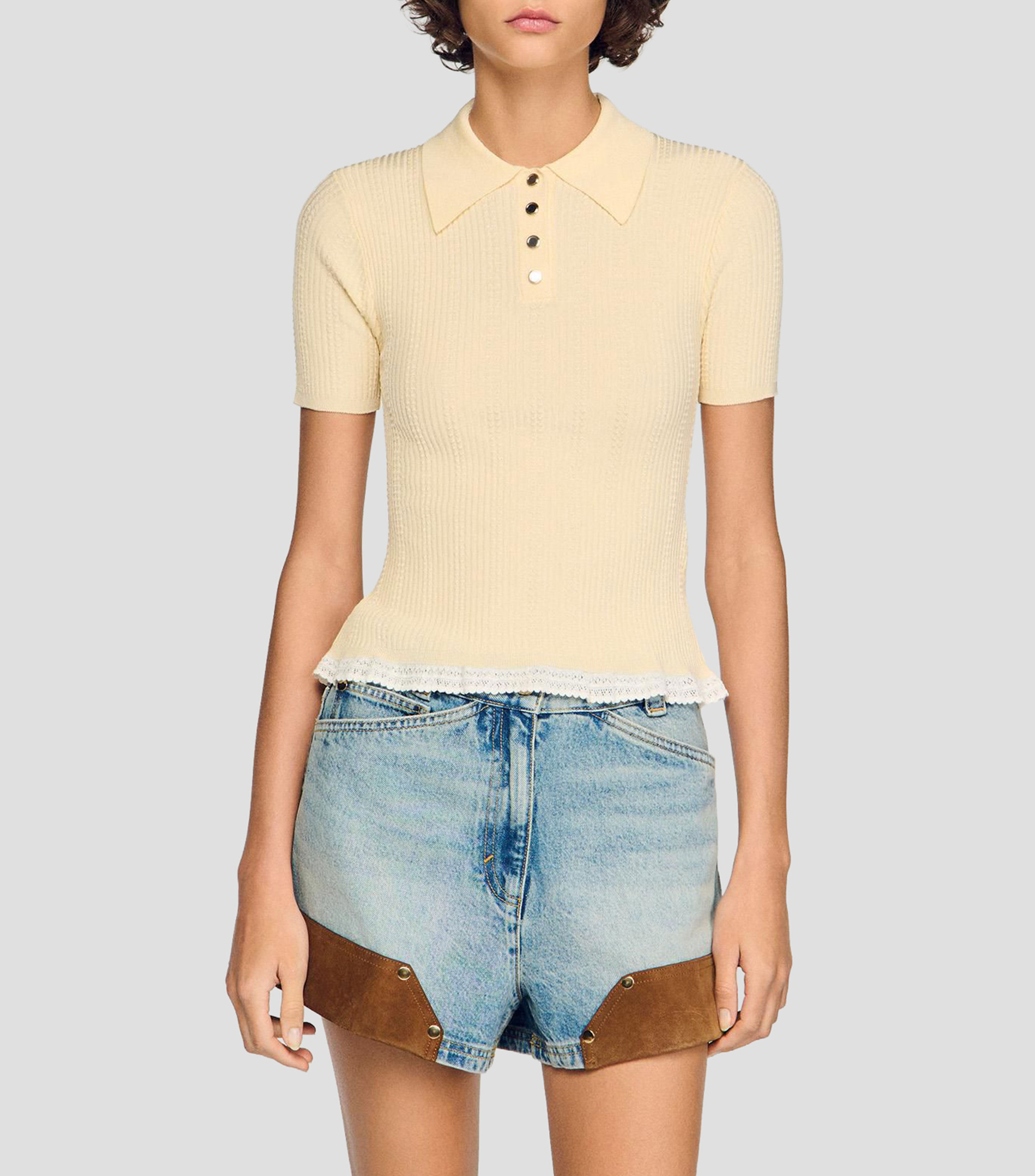 Blusa lisa manga corta Mujer